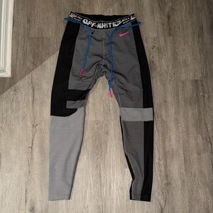 Off-White Gray and Black Performance Leggings with Pink Accents